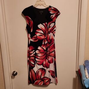 Connected Apparel Black and Red Bold Floral Midi Dress